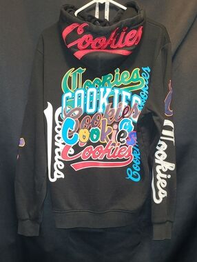 Cookies Black Logo Stack Hoodie with Multicolor Graphics Size Large